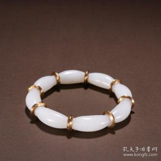 清代 和田玉包金竹节纹手镯
