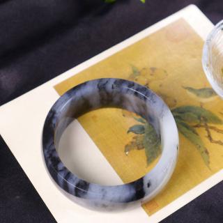 正品保真新疆和田玉老坑青花籽料苏工精雕墨染凝香平安手镯59mm